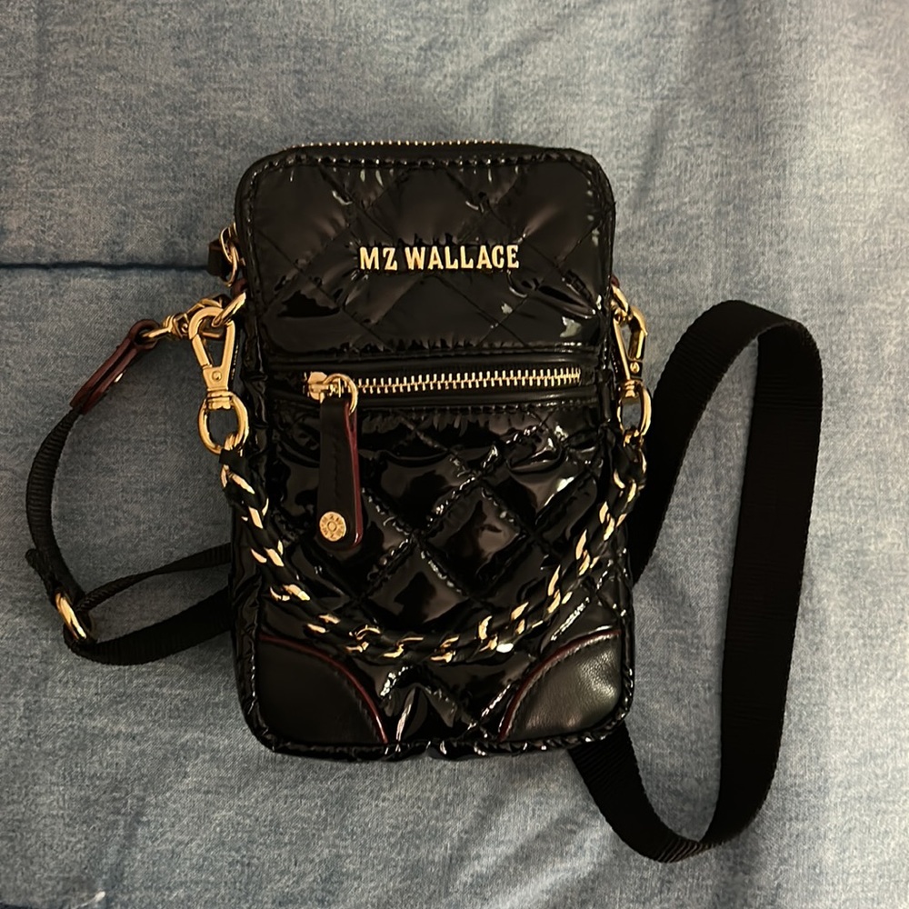 MZ Wallace Quilted Micro Mini Crosby Crossbody Black Patent